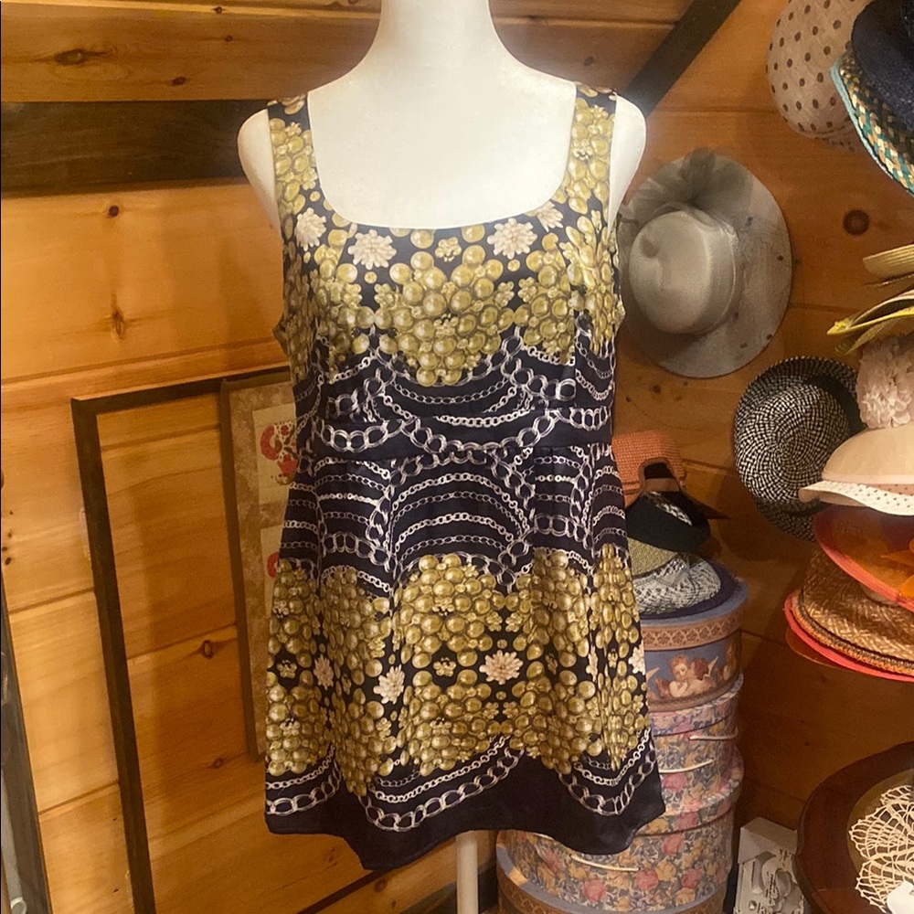 CAbi Golden-green and Black Tunic Top